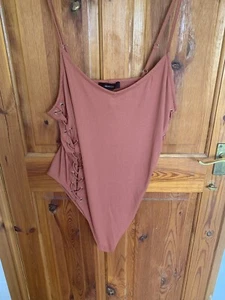 Forever21 PLUS Orange/Rust Knit Rib Lace Up Bodysuit - Size UK22 NEW WITH TAGS - Picture 1 of 10