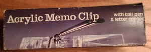 Neu Vintage Hongkong Acryl Memo Clip mit Kugelschreiber und Brieföffner - Bild 1 von 3