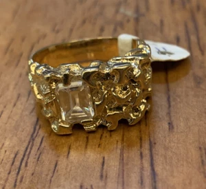 18 K HGE Nugget Ring With CZ Pillow Cut , Size 10 - Picture 1 of 6