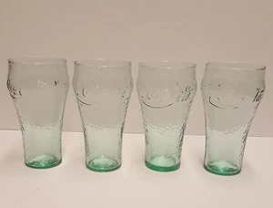 Vintage Coca Cola Drinking Glasses Set of 4 Indian Glass Green Dimpled - Picture 1 of 5