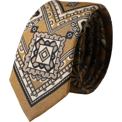 DOLCE & GABBANA Tie Yellow 100% Silk Wheel Print Adjustable Men Necktie 360usd - Image 1 of 4