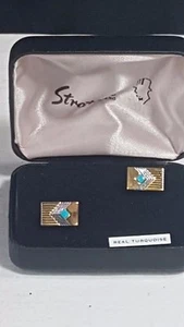 Stratton of London Rectangular Cufflinks Boxed Gem Stone Turquoise No32 - Picture 1 of 11