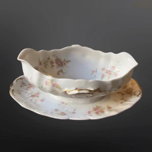 Antiguo bote de salsa y placa base de porcelana Theodore Haviland Limoges - Imagen 1 de 5