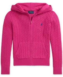 [NEW] Polo Ralph Lauren Girls Mini-Cable Cotton Full-Zip Hoodie (PINK / XL(16)) - Picture 1 of 6