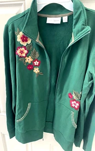 Sport Savvy Damen grün Blumen bestickt durchgehender Reißverschluss Pullover Jacke M - Bild 1 von 3