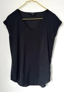 Express Black Cap Sleeve V-Neck Satin Feel Lightweight Blouse Women’s Small - Picture 1 of 6