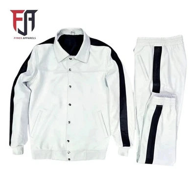 Men's Brayden Leather Track Suit Real Leather White/Black Sweatsuit 100% - Image 1 of 4