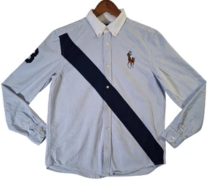 Ralph Lauren Polo Shirt Boys XL Blue White Stripe Big Pony Oxford Long Sleeve - Picture 1 of 8