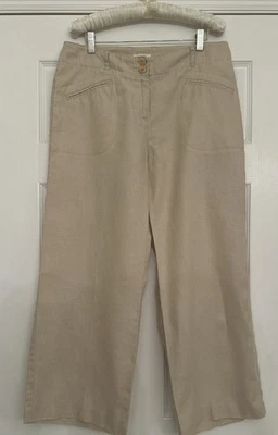 Sigrid Olsen So Be It 100 % lino caquis pierna ancha tiro alto para mujer talla 10 botones” Foto 1 de 4