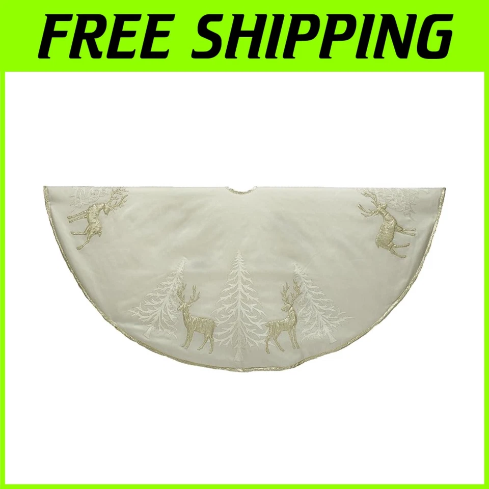 Kurt Adler 48" Gold Tree and Reindeer Applique Treeskirt
