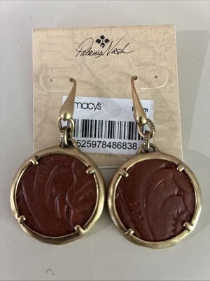 Nuevos Pendientes Medallón Patricia Nash Marrón Floral Cuero y Tono Dorado Foto 1 de 4