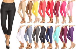 Women's Cotton Blend Capri Jeggings Stretchy Skinny Pants Jeans Leggings - Picture 1 of 52