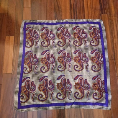 Cachecol Vintage Elaine Dourado Quadrado Lã Roxo Marrom Paisley 32"×32" Casual Boho - Imagem 1 de 4