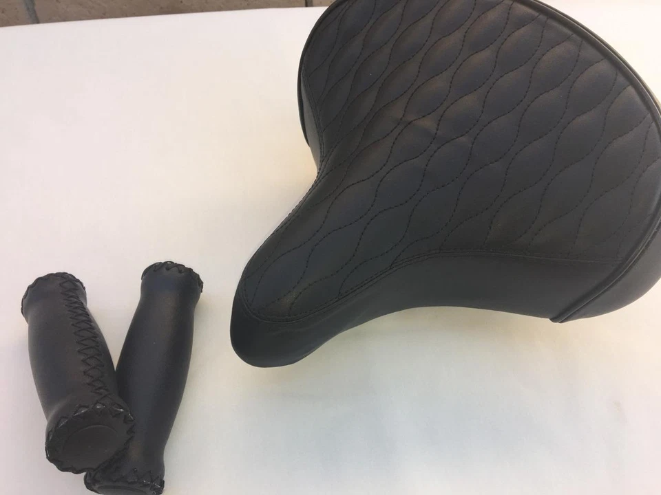 Asiento de sillín de diamante para bicicleta Beach Cruiser *NEGRO con resortes + empuñaduras manillar confort Foto 1 de 4