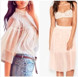 $176 Victorias Secret Dream Angel Cream Ivory Sheer Lace Tulle Top Skirt SET XS - Picture 1 of 14
