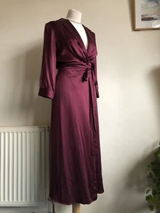 BEC & BRIDGE 100% Silk Wrap Dress. UK 8. Dark Red Maxi. 3/4 Cuff Sleeve - Picture 1 of 15