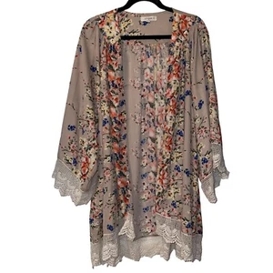 Umgee Colorful Lace Kimono Size XXXL Boho Mixed Prints Floral Cardigan Festival - Picture 1 of 7