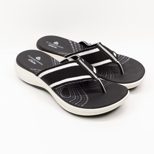 Sandali infradito CLARKS Cloudsteppers Mira palm thong neri a righe taglia 7 NUOVI