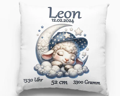 FADENSALAT Geburts Geschenk Taufgeschenk Kissen mit Namen Personalisiert Babygeschenk Schaf