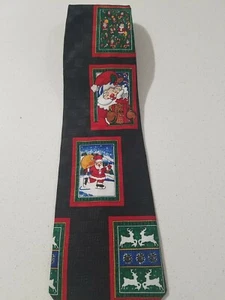 DINO ROMARO SANTA REINDEER BLACK Christmas Men's Necktie tie Vintage. - Picture 1 of 5