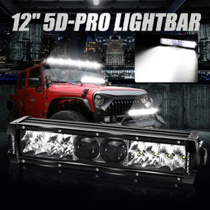 AUXBEAM 12" 5D-PRO Dual Row Combo LED Light Bars + Wiring For Cars SUV Trucks - Picture 1 of 12