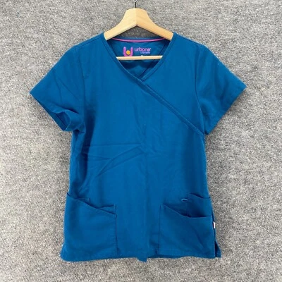 Urbane Ultimate Scrub Top Women S Small Blue V-Neck Short Sleeve Pockets Rayon - Image 1 of 4