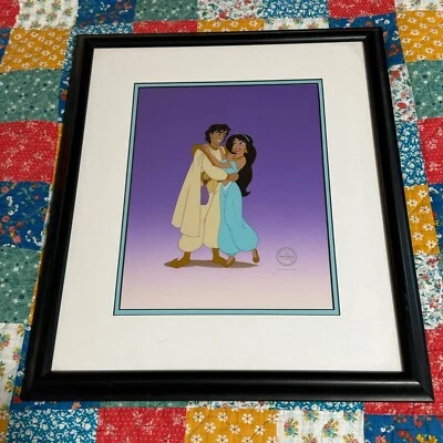 Disney Art Aladdin Royal Embrace Picture Edição Limitada Sericel Arte emoldurada Antigo - Imagem 1 de 4