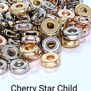 100 x acrylic flat donut ring beads spacers bright silver rose & yellow gold T - Bild 1 von 3