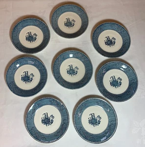 Juego de 8 platillos de mantequilla de pan de colección azul blanco Currier & Ives - Imagen 1 de 6