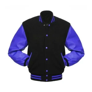 Chaqueta de bombardero universitario Letterman mangas de lana y cuero de vaca real de alta calidad - Imagen 1 de 3