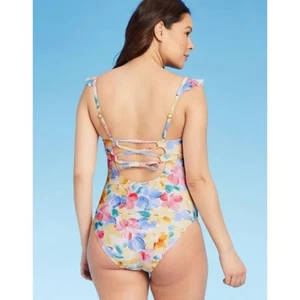 Isabel Maternity Women's Ruffle Sleeve One Piece Swimsuit, Floral XXL - Picture 1 of 2