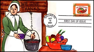 Scott 3546 34 Cents Thanksgiving Melissa Fox Hand Painted FDC 4 Of 8 - Image 1 of 2