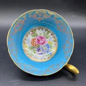 Shelley Fine Bone China Truquoise Boston Footed Tea Cup Only 0624/558 Blue Gold - Picture 1 of 4