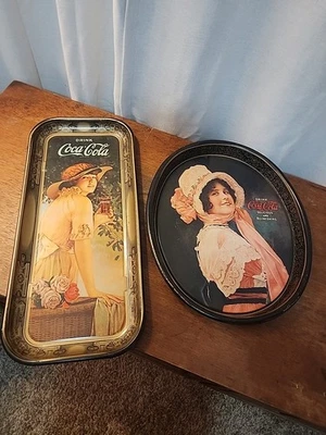 Coca-Cola Vintage Metal Serving Trays From 1972 Set of 2 Coke Advertising Tray - Image 1 of 4