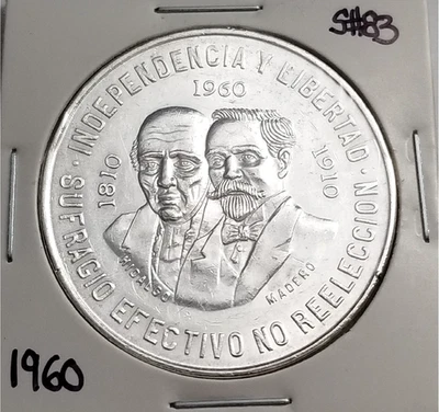 México Diez Pesos 1960 Hidaldo-Madero, 150ª Guerra Independencia, Moneda Plata .900. Foto 1 de 4