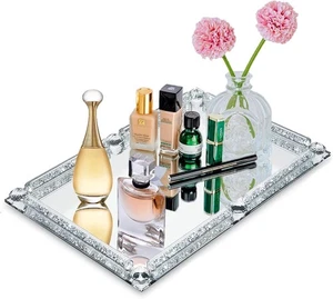 Bandeja de perfume de cristal espejo, bandeja de tocador de vidrio de cristal relleno de diamante triturado, judío - Imagen 1 de 9