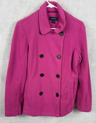 Abrigo Lands End Therma Check Pea Rosa Doble Pecho Chaqueta Mujer Mediano 10-12 Foto 1 de 4