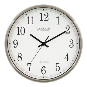 La Crosse Atomic Wall Clock 12in Stainless Analog Self Setting Auto DST Timer - Picture 1 of 8