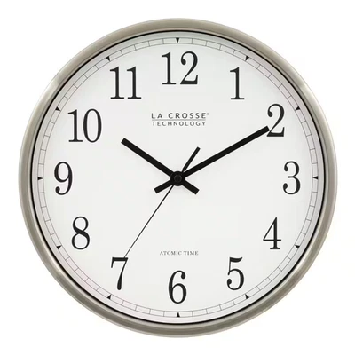 La Crosse Atomic Wall Clock 12in Stainless Analog Self Setting Auto DST Timer - Image 1 of 4