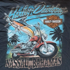 Harley Davidson Motorcycles Nassau Bahamas T-Shirt XL Marlin Fish Beach schwarz - Bild 1 von 10