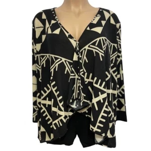 NANETTE LuLaRoe Cardigan Cover Up 3XL NWT Black Tan Ribbed Aztec Print Stretchy - Picture 1 of 17
