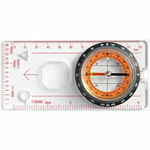 Compass Ruler Magnifying Scale Scout Hiking Camping Boating Orienteering Map
