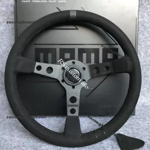 MOMO BLACK EDITION 350mm/14inch MOD07 Deep Dish Suede Sport Steering Wheel - Picture 1 of 5