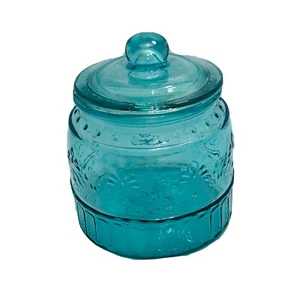 The Pioneer Woman Cassie Embossed Glass Replacement Canister Small 5x5.75" Teal - Picture 1 of 6