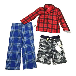 Lot of 3 Carter's Top Polo Boys Pajama Pants & Shorts Size 4 Blue Red Camo Print - Picture 1 of 10