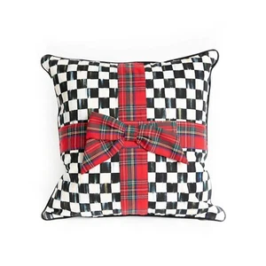 Mackenzie-Childs  Courtly Check Tartan Bow Throw Pillow NWT  18" x 18" - Picture 1 of 2