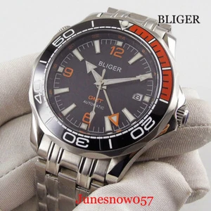 BLIGER Dress Orange GMT Automatic Men Watch Flat Sapphire Crystal Luminous Mark - Picture 1 of 9