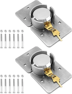 QWORK Heavy Duty Puck Lock and Hasp, 2 Pack High Security Steel Hidden Shackle K - Picture 1 of 12
