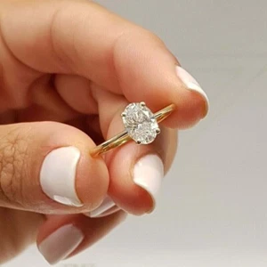 1 Ct Oval Cut Lab Grown Certified Diamond Women's Solitaire Ring 14K Yellow Gold - Picture 1 of 4
