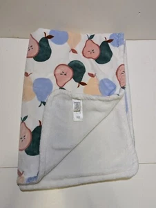 Carters One Size Baby Blanket White Pear Fruit Pink Green Blue Lovey 30"X40" - Picture 1 of 7
